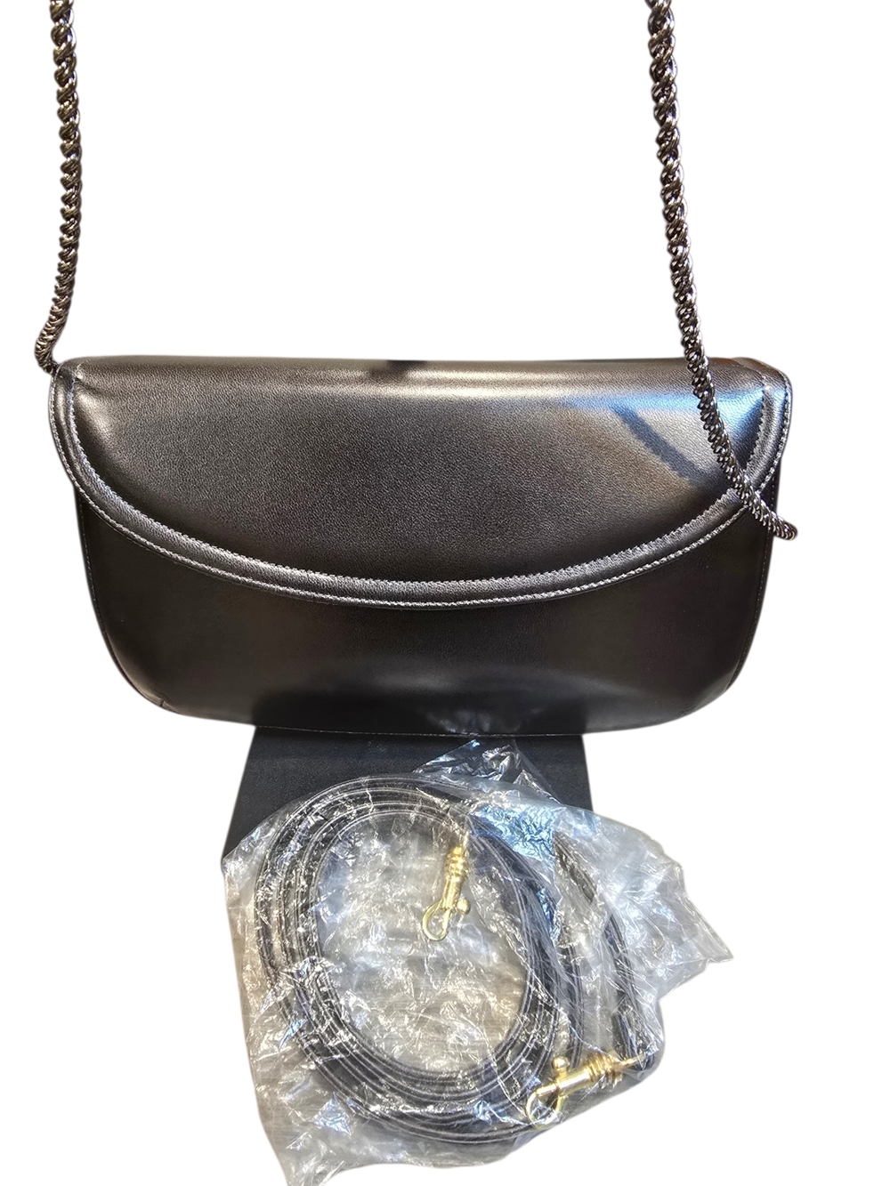 Metallic Gunmetal Chain Crossbody Bag NWT
